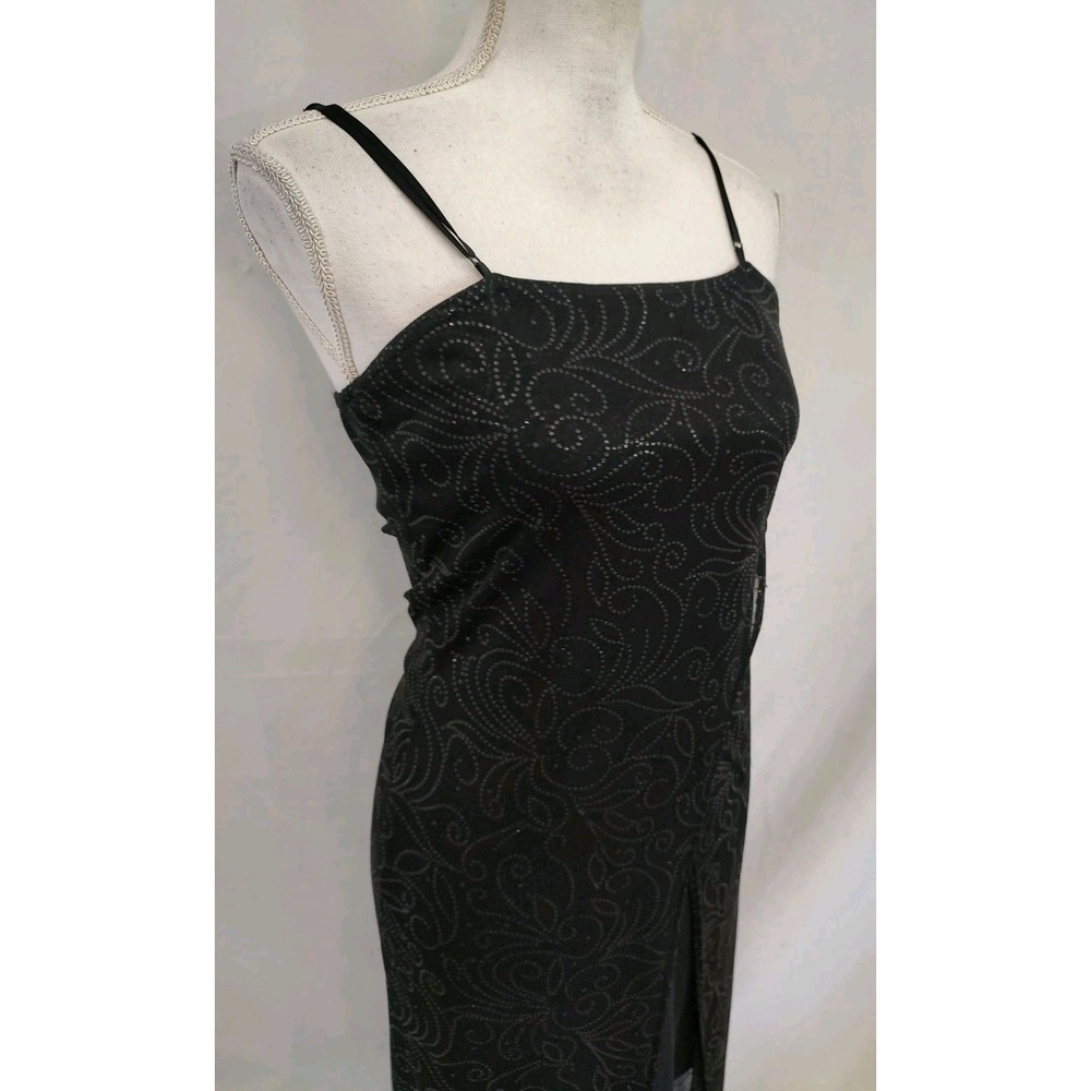 Vintage 90s Dress Next Up Sexy Black Slip Dress Glitter Overlay Wrap Skirt Sz M - Picture 2 of 7